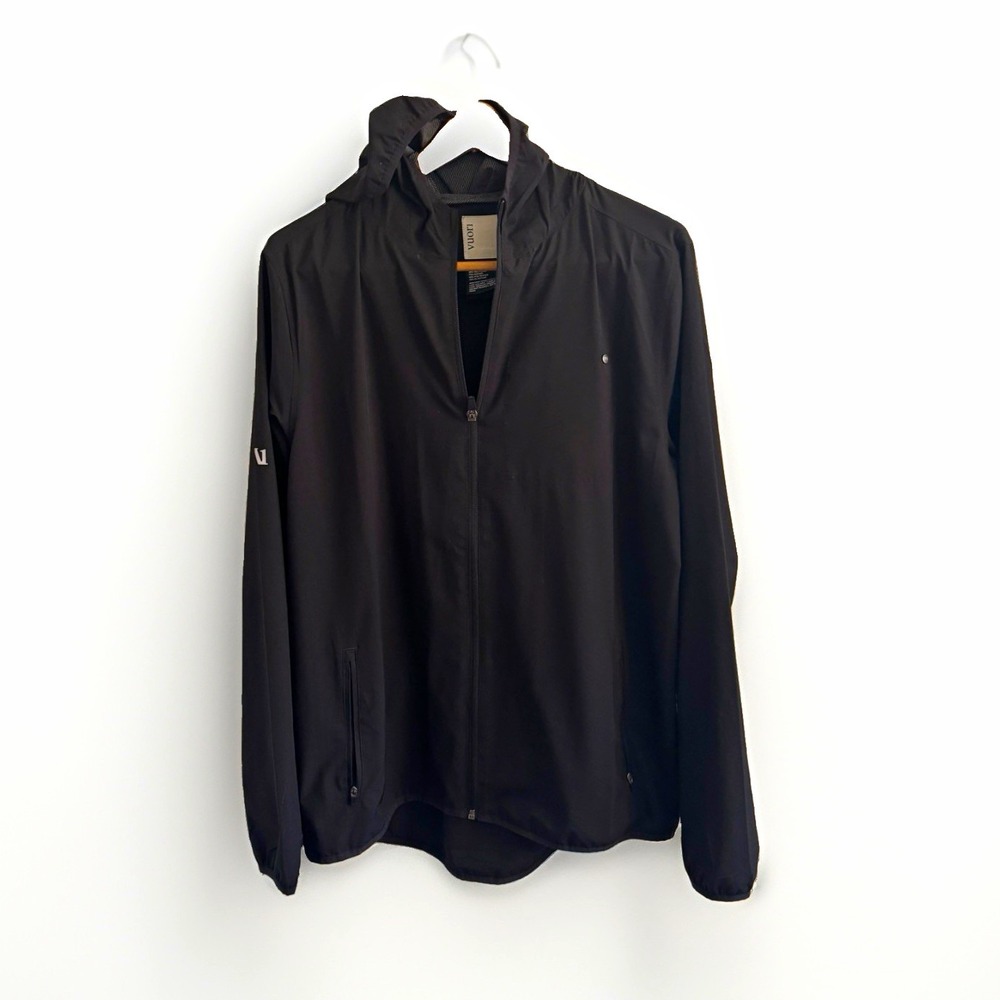 Vuori Men's L Black Hooded Full Zip Windbreaker Jacket Polyester Elastane
